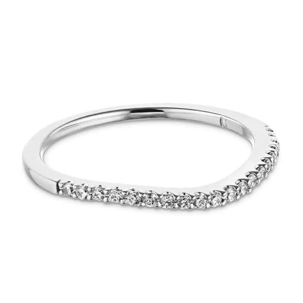 Curved diamond accented wedding band in recycled 14K white gold to fit Frost Engagement ring 
