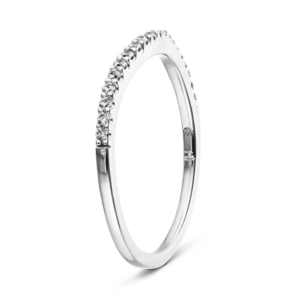 Curved diamond accented wedding band in recycled 14K white gold to fit Frost Engagement ring 