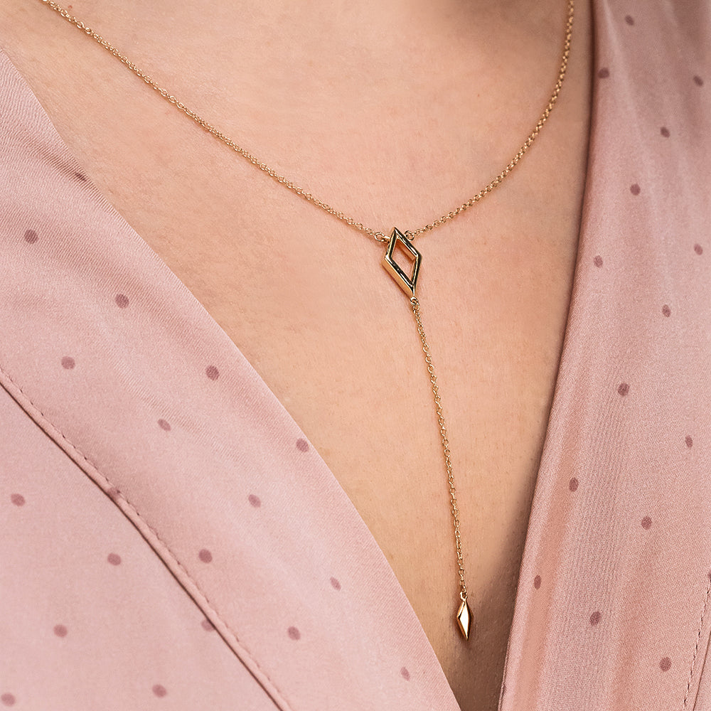 Geometric Y Necklace in 14K yellow gold | geometric y necklace pendant triangle pendant gold