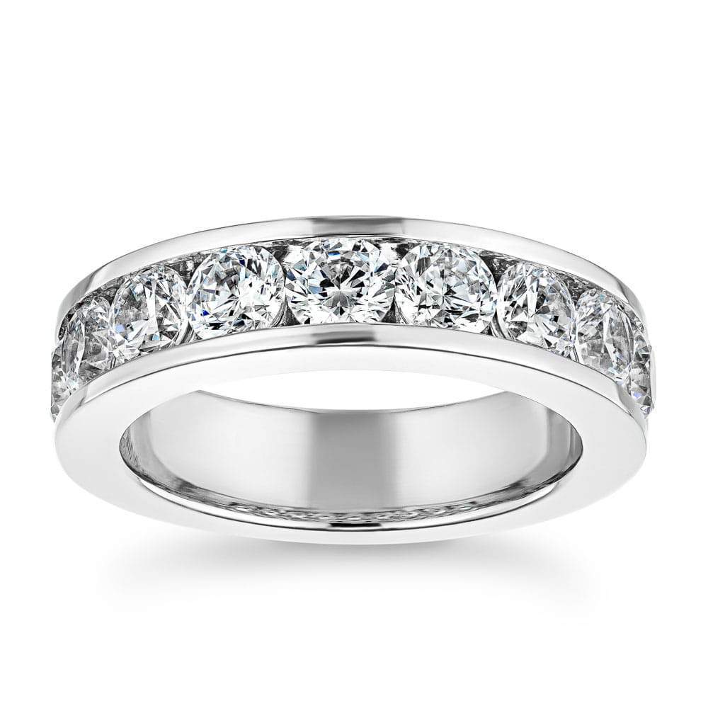 Wedding band with 2.25ctw Diamond Hybrids in recycled 14K white gold 