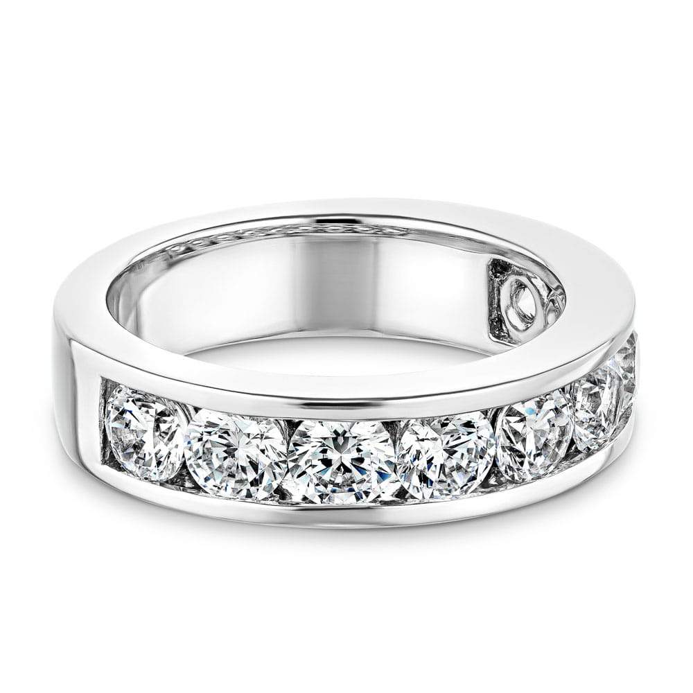Wedding band with 2.25ctw Diamond Hybrids in recycled 14K white gold 
