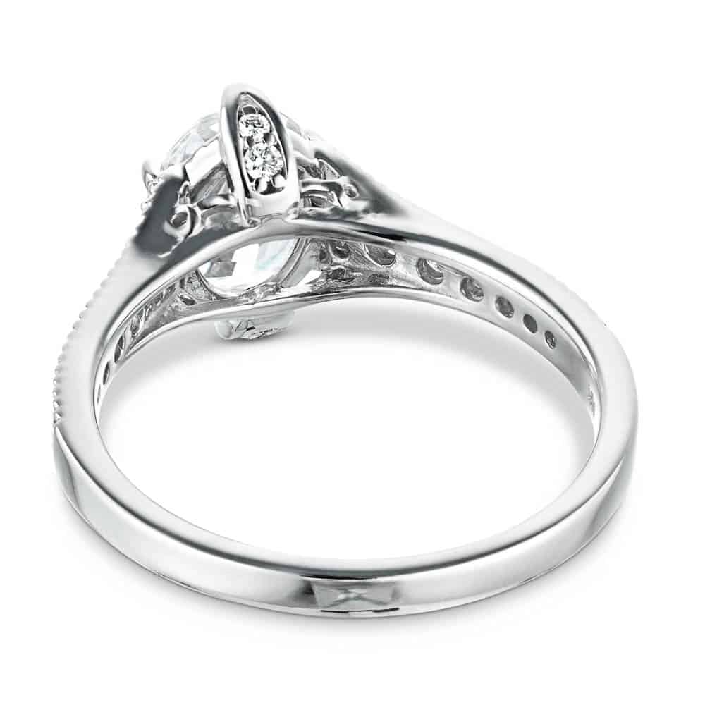 Shown with a 1.0ct Oval cut Lab-Grown Diamond with filigree detail and accenting diamonds on the band in recycled 14K white gold with matching band | antique vintage engagement ring Shown with a 1.0ct Oval cut Lab-Grown Diamond with filigree detail and accenting diamonds on the band in recycled 14K white gold with matching band