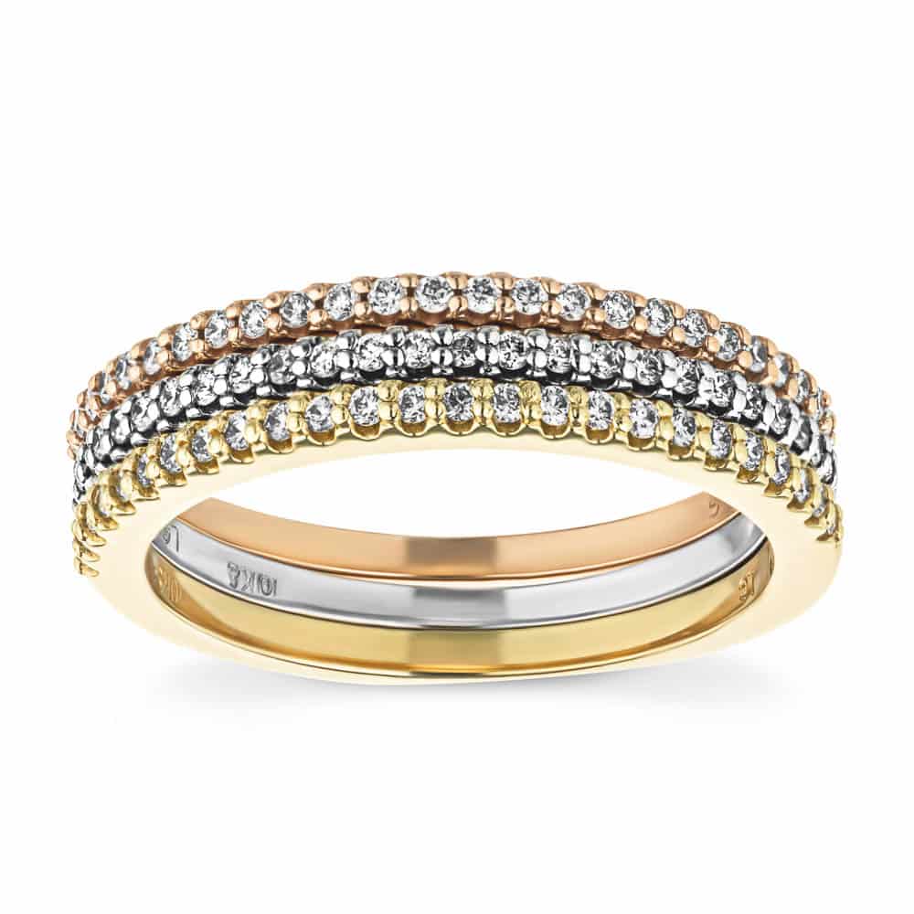 Diamond accented band in 10K yellow, rose and white gold | Diamond accented band in 10K yellow, rose and white gold