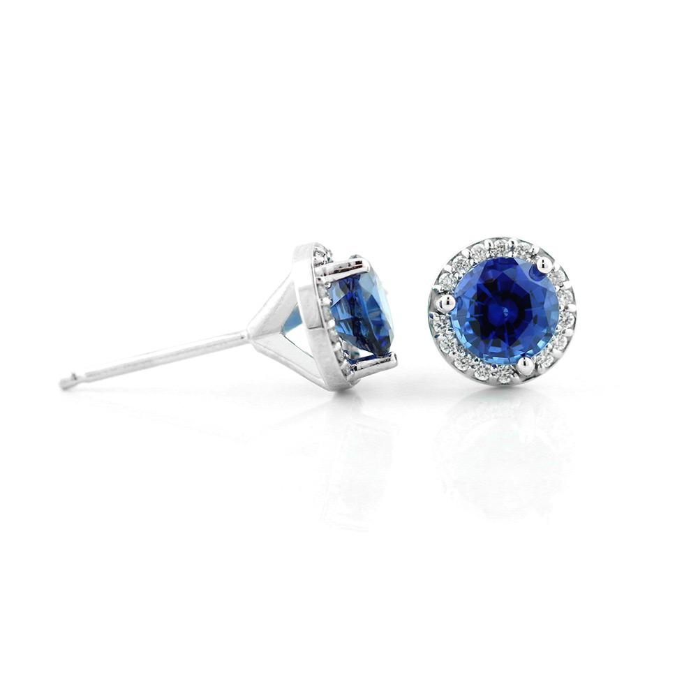 Lab-grown blue sapphires in 14k white gold 