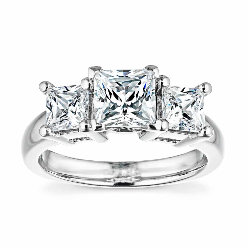 Shown with three Princess Cut Lab Grown Diamonds in 14k White Gold