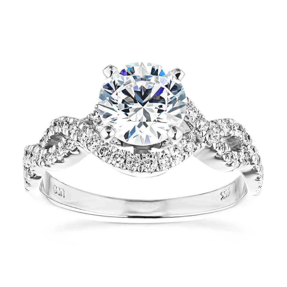 Shown with a 1.0ct Round cut Lab-Grown Diamond with infinity style diamond accented band 