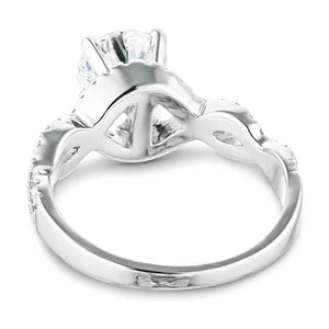 Diamond accented wavy band design engagement ring in 14k white gold shown from back