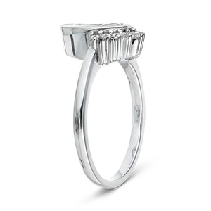 Vintage style half halo engagement ring in white gold shown from side