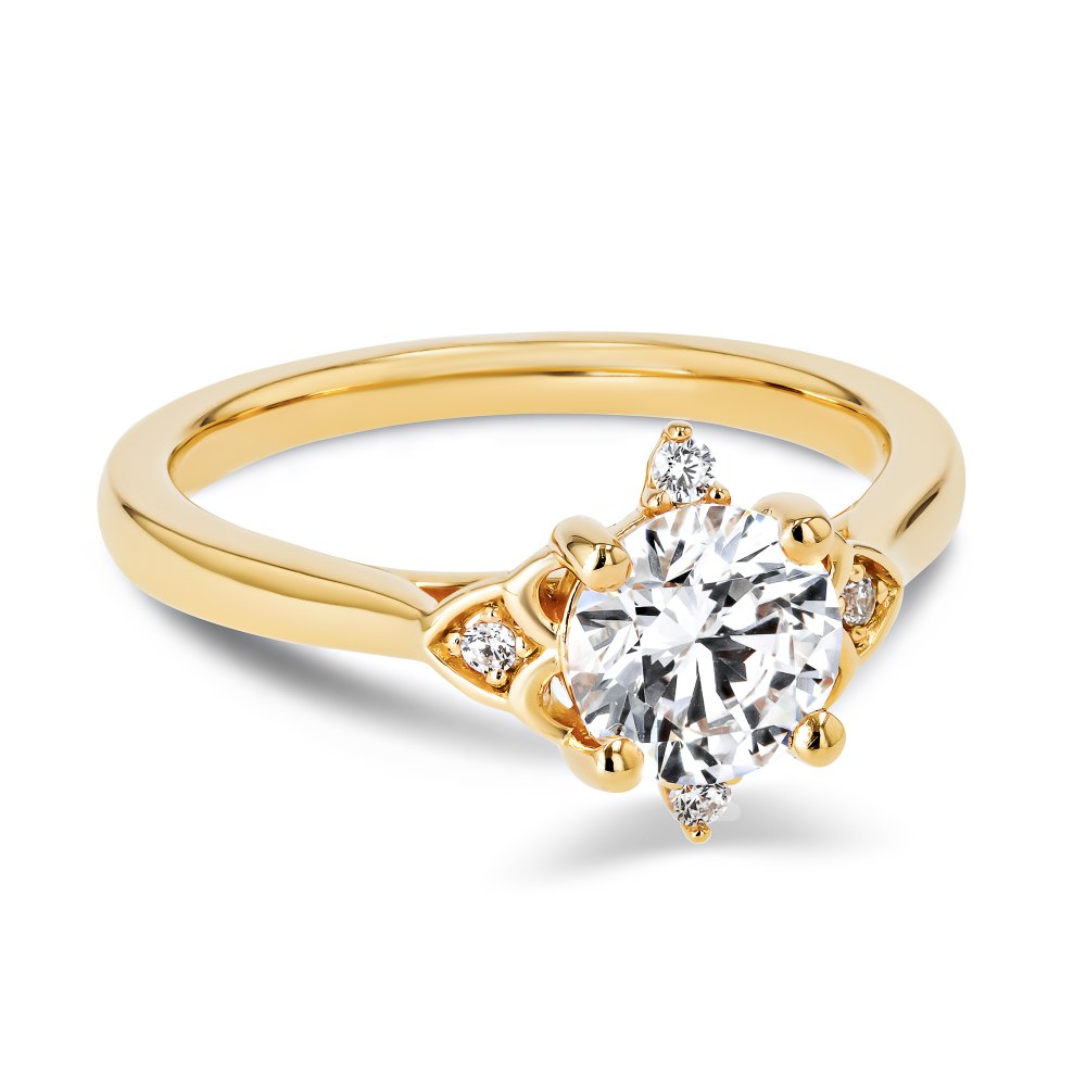 Shown here with a 1.0ct Round Cut Lab Grown Diamond center stone in 14K Yellow Gold