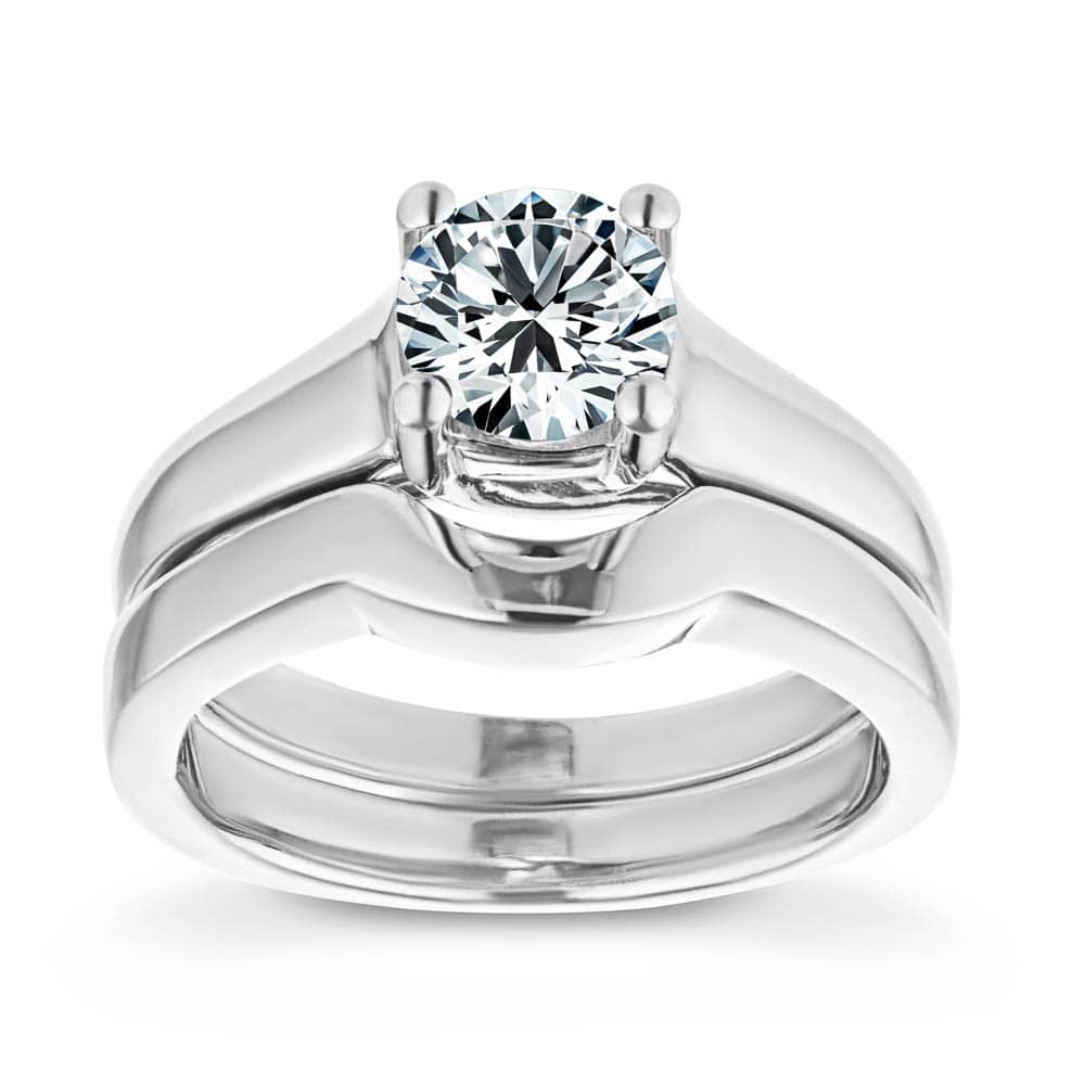 Shown with a 1.0ct Round cut Lab-Grown Diamond in recycled 14K white gold with matching wedding band | wedding set solitaire Shown with a 1.0ct Round cut Lab-Grown Diamond in recycled 14K white gold with matching wedding band