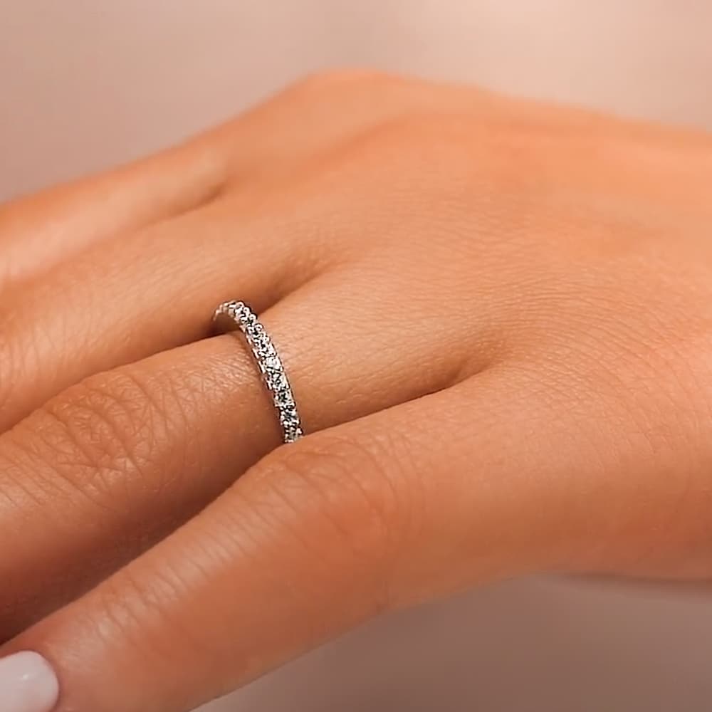 Diamond accented wedding band in recycled 14K white gold made to fit the Milky Way Engagement Ring 