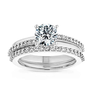  diamond accented engagement ring Shown with a 1.0ct Round cut Lab-Grown Diamond with accenting diamonds on the band in recycled 14K white gold with matching wedding band