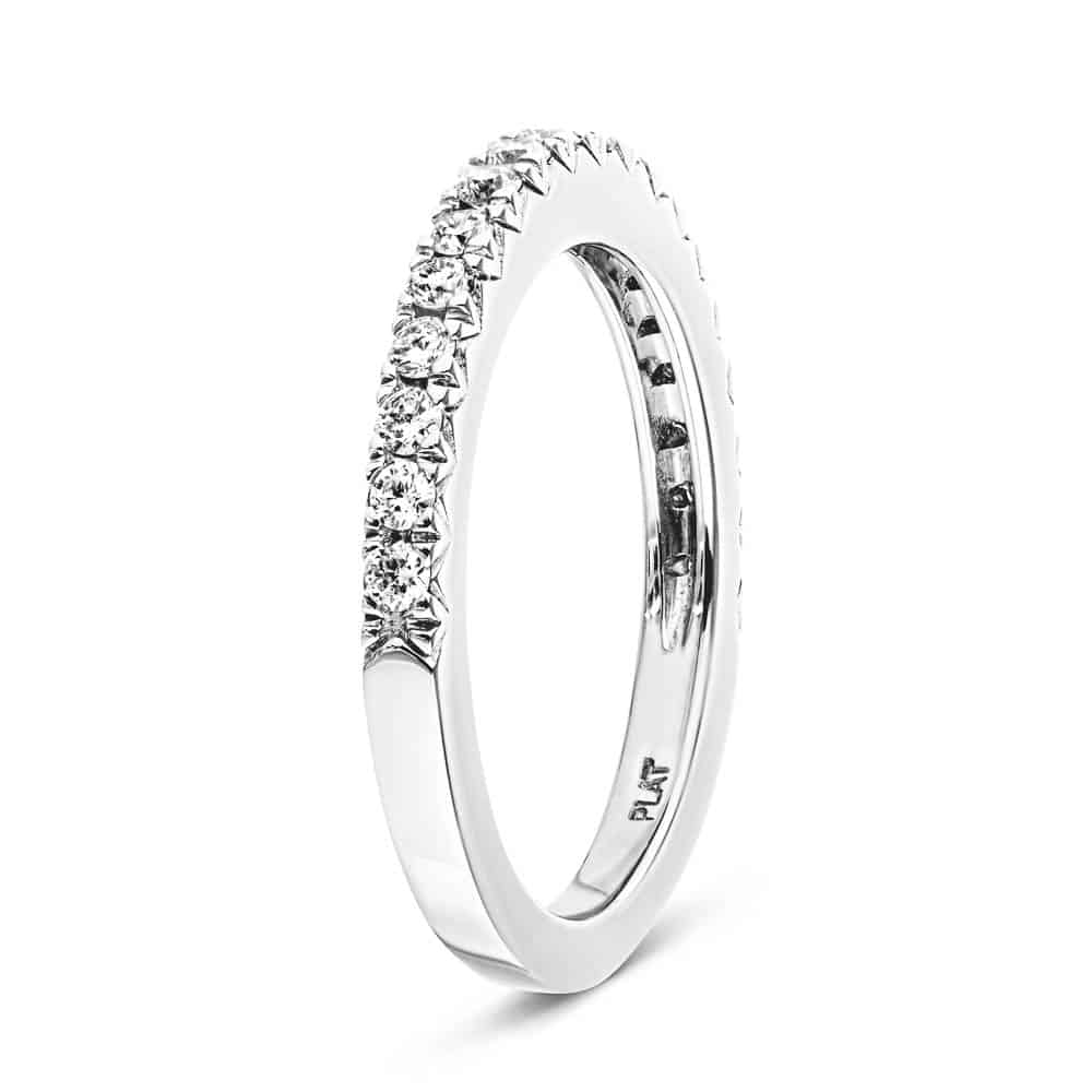 Diamond accented wedding band in recycled 14K white gold made to fit the Novu Engagement Ring 