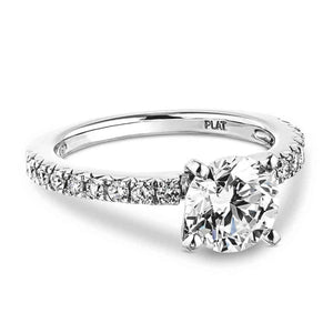 Affordable pave set diamond accented engagement ring with 1ct round cut lab grown diamond in platinum setting