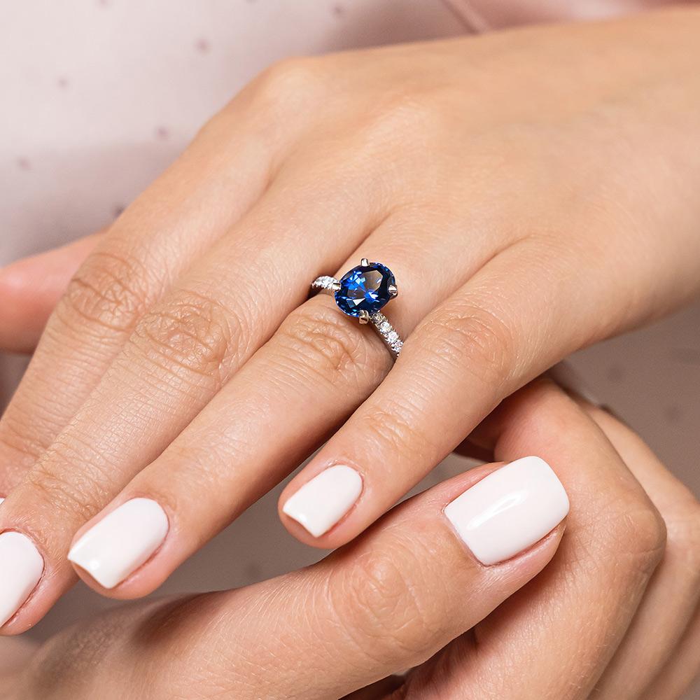 Shown with 2ct Oval Cut Lab Created Blue Sapphire in 14k White Gold