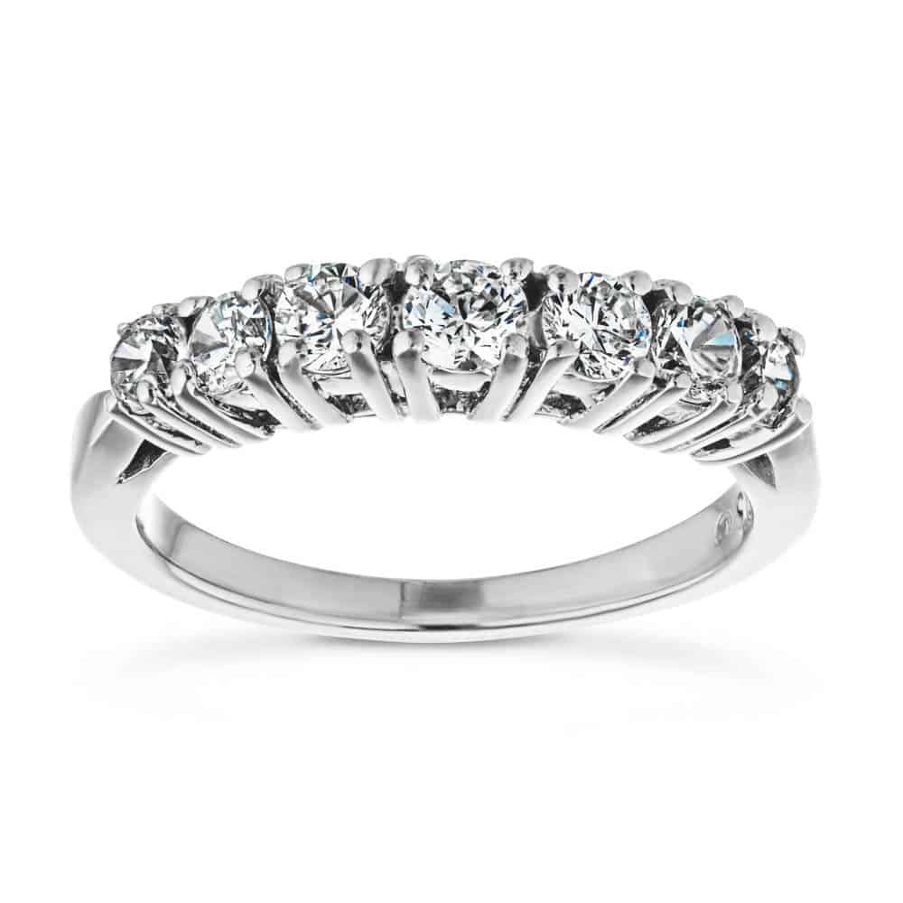 Diamond accented wedding band in recycled 14K white gold made to fit the Patricia Engagement Ring 