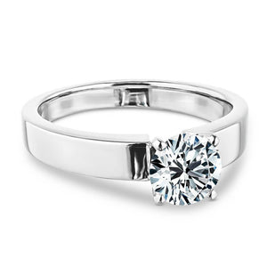 Modern minimalistic solitaire engagement ring with 1ct round cut lab grown diamond in thick 14k white gold band