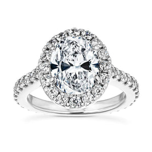 Unique diamond accented halo engagement ring with 2ct oval cut lab grown diamond in 14k white gold setting inspired by tiffany & co Soleste