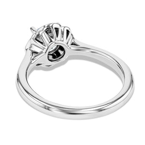nature inspired diamond halo engagement ring with round cut lab grown diamond center stone set in 14k white gold recycled metal
