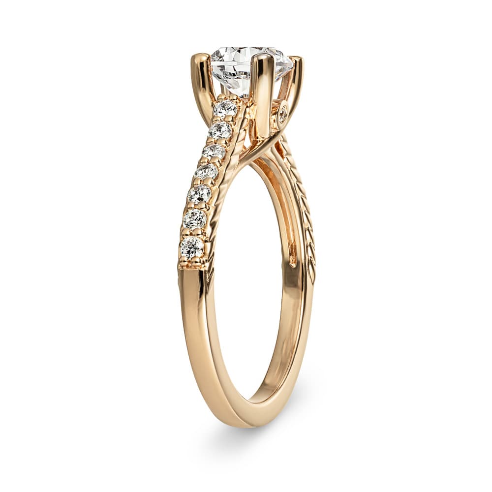 Shown in 14k Rose Gold|Sienna diamond accented engagement ring with a 1ct lab grown diamond center stone in 14k rose gold
