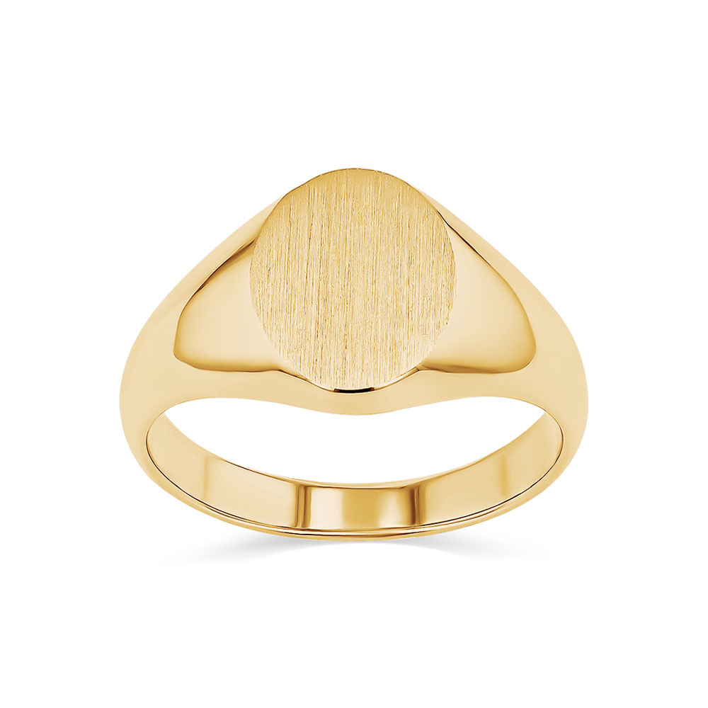 Oval Signet Ring in 14K Yellow Gold|signet engravable ring with oval shape center in 14k yellow gold