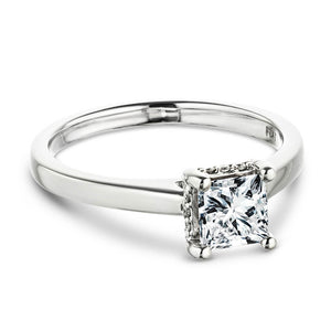 Unique hidden halo engagement ring with 1ct princess cut lab grown diamond in 14k white gold band