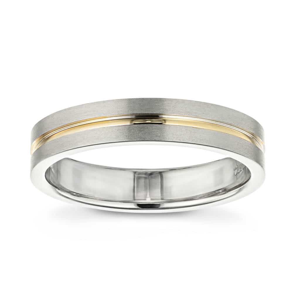 Mens Wedding Band in satin finish made with recycled 14K white gold and 14K yellow gold | Mens Wedding Band in satin finish made with recycled 14K white gold and 14K yellow gold