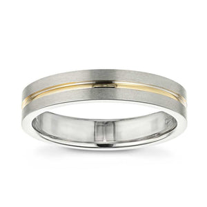  Mens Wedding Band in satin finish made with recycled 14K white gold and 14K yellow gold