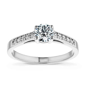 Ethical beautiful channel set diamond accented engagement ring with 0.5ct round cut lab grown diamond in 14k white gold band