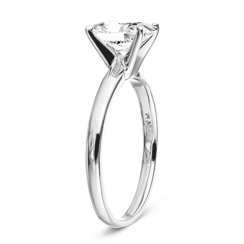 Shown with 2ct Emerald Cut Lab Grown Diamond in Platinum|Classic traditional solitaire engagement ring with 2ct emerald cut lab grown diamond in platinum setting