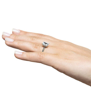  solitaire engagement ring Shown with a 2.0ct Emerald cut Lab-Grown Diamond in recycled 14K white gold