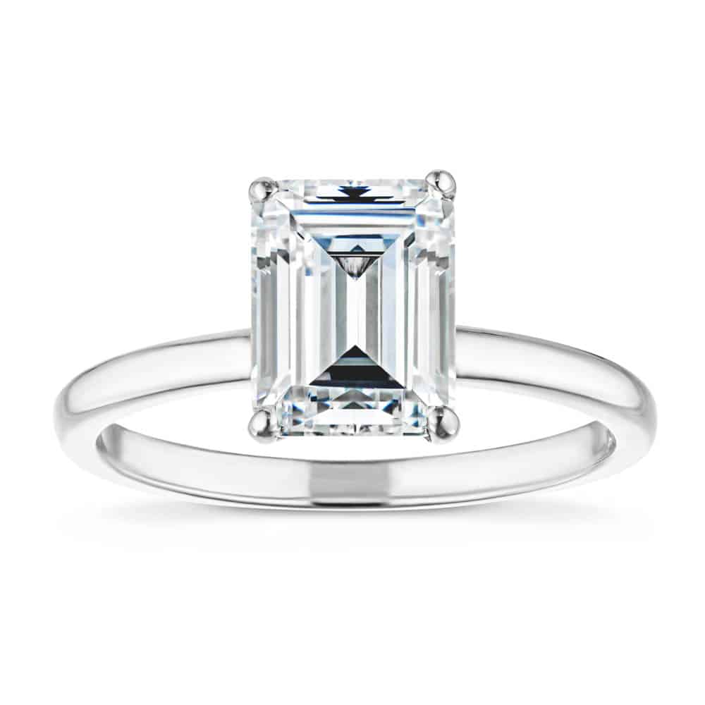 Shown with 2ct Emerald Cut Lab Grown Diamond in Platinum