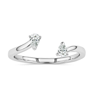 14 Carat White Gold Open Center Band with Two Stone Pear Cut Lab Grown Diamonds from MiaDonna