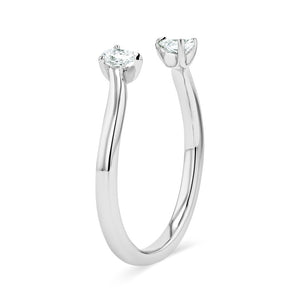 Upright View of 14 Carat White Gold Open Center Band with Two Stone Pear Cut Lab Grown Diamonds from MiaDonna