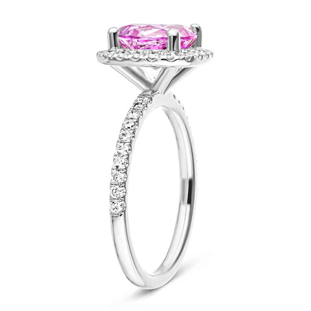 The Venetian Engagement Ring shown here with a 2.75ct Round cut Pink Sapphire Lab Created Gemstone 