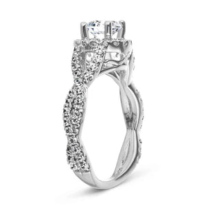  engagement ring 1.0ct round cut Lab-Grown Diamond diamond accented halo twisted band recycled 14K white gold matching wedding band