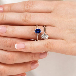 Zara Engagement Ring 1.0ct emerald cut Lab Grown Gemstone blue sapphire 14K white gold 1.0ct Lab Grown Diamond