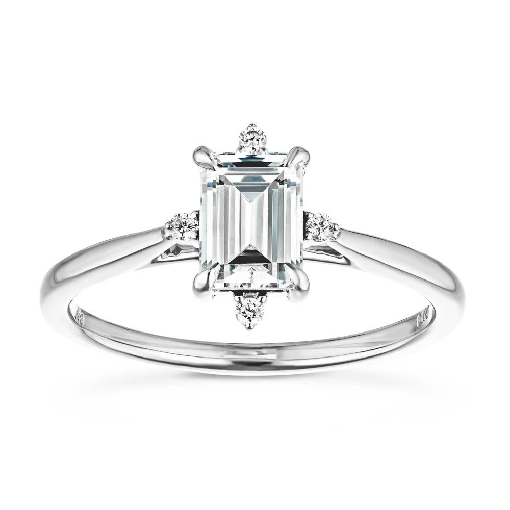 Zara Engagement Ring shown with a 1.0ct emerald cut Lab Grown Diamond in 14K white gold