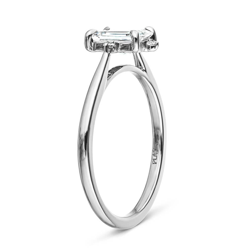 Zara Engagement Ring shown with a 1.0ct emerald cut Lab Grown Diamond in 14K white gold|Zara Engagement Ring 1.0ct emerald cut Lab Grown Diamond 14K white gold