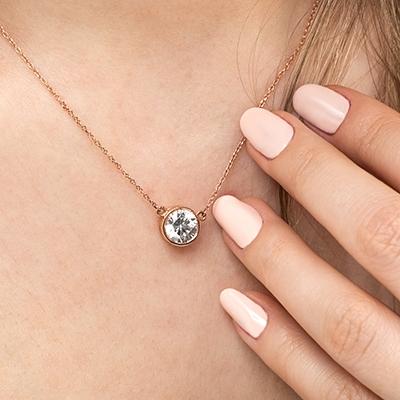 Bezel Pendant shown with a 1.0ct Round cut diamond in 14K rose gold