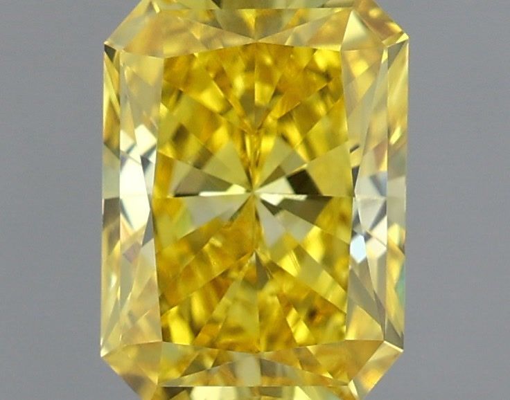 0.74 Carat Radiant Shaped, Very Good Cut, FANCY VIVID YELLOW Color, VVS2 Clarity, IGI Certified Lab Grown Diamond