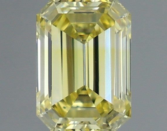 0.54 Carat Emerald Shaped, Very Good Cut, FANCY VIVID YELLOW Color, VVS2 Clarity, IGI Certified Lab Grown Diamond