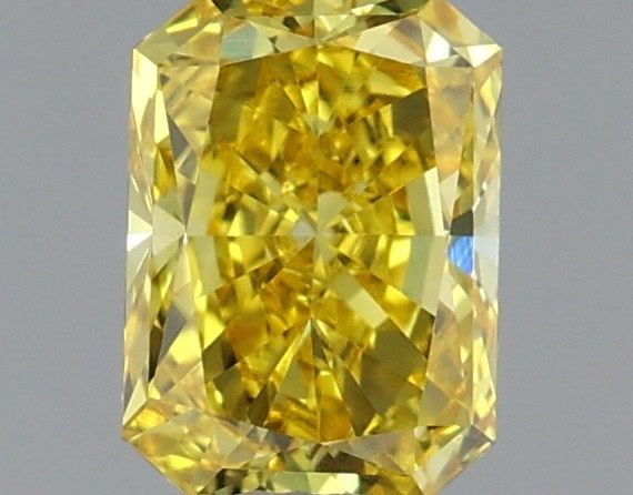 0.53 Carat Radiant Shaped, Very Good Cut, FANCY VIVID YELLOW Color, VVS2 Clarity, IGI Certified Lab Grown Diamond