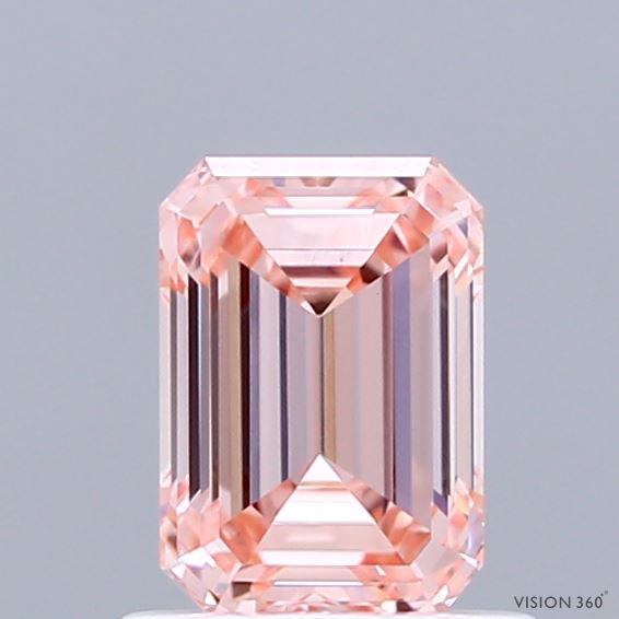 0.94 Carat Emerald Shaped, Ideal Cut, FANCY INTENSE PINK Color, VVS2 Clarity, IGI Certified Lab Grown Diamond