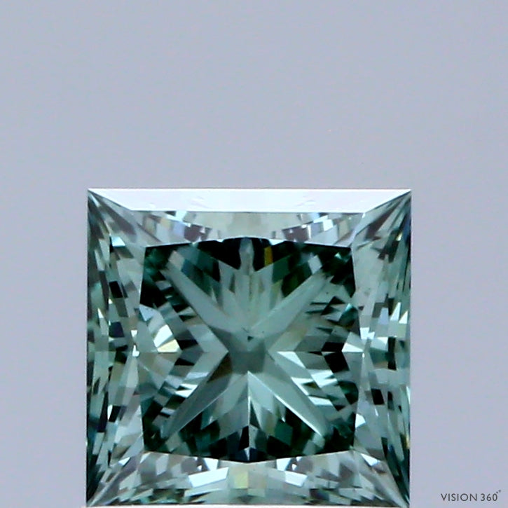 1.05 Carat Princess Shaped, Ideal Cut, FANCY VIVID GREEN Color, VS1 Clarity, IGI Certified Lab Grown Diamond