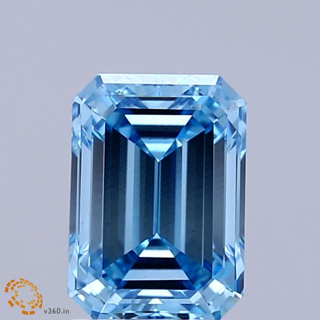 1.88 Carat Emerald Shaped, Ideal Cut, FANCY VIVID BLUE Color, VS1 Clarity, IGI Certified Lab Grown Diamond