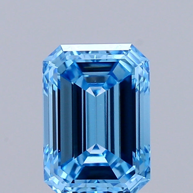 0.76 Carat Emerald Shaped, Excellent Cut, FANCY VIVID BLUE Color, VVS2 Clarity, IGI Certified Lab Grown Diamond