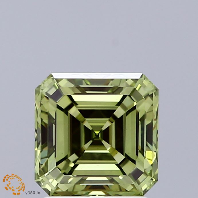 2.02 Carat Asscher Shaped, Ideal Cut, FANCY VIVID GREEN Color, VS2 Clarity, IGI Certified Lab Grown Diamond