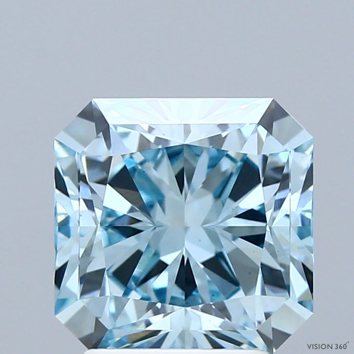 3.05 Carat Radiant Shaped, Ideal Cut, FANCY INTENSE BLUE Color, VS1 Clarity, IGI Certified Lab Grown Diamond