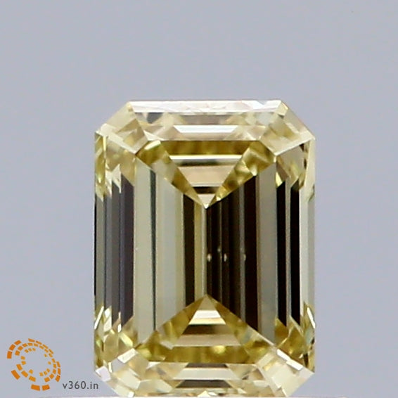 0.51 Carat Emerald Shaped, Ideal Cut, FANCY INTENSE YELLOW Color, VS2 Clarity, IGI Certified Lab Grown Diamond